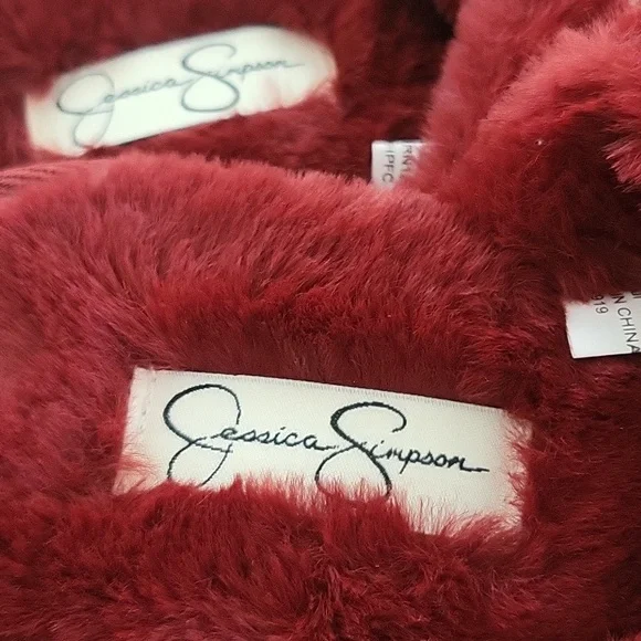 JESSICA SIMPSON Burgundy Fur/Rhinestone House Slippers Slides Size S 6-7 - Picture 5 of 8